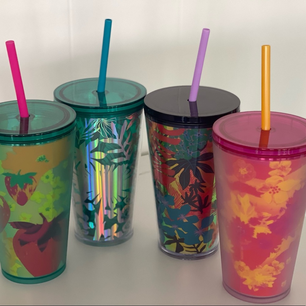 SALE‼️NEW💙💖Set of 4 Starbucks Summer 2022 Grande Floral Acrylics Tumblers - Picture 3 of 5